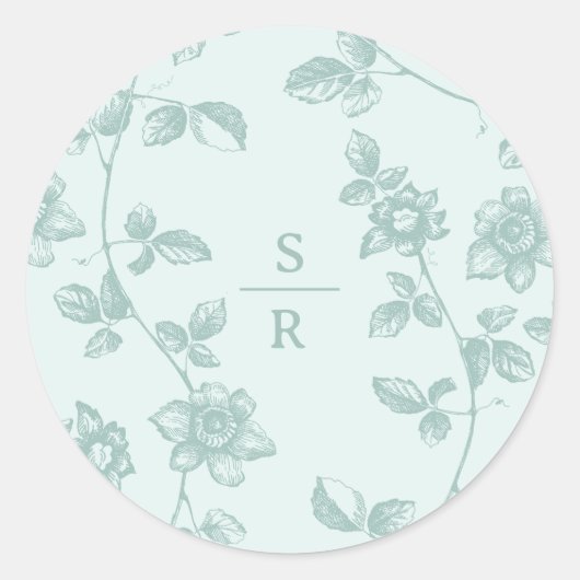 Sticker Rond Mariage de monogramme bleu rustique (Devant)