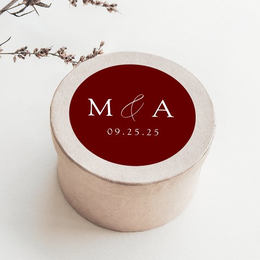 Sticker Rond Mariage de Monogramme Bourgogne moderne