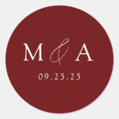 Sticker Rond Mariage de Monogramme Bourgogne moderne (Devant)