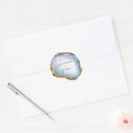 Sticker Rond Mariage de monogramme d'âge doré de perle sophisti (Enveloppe)