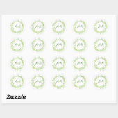 Sticker Rond Mariage de monogramme de couronne fleurie verte (Feuille)