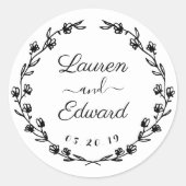 Sticker Rond Mariage de monogramme de couronne florale rustique (Devant)