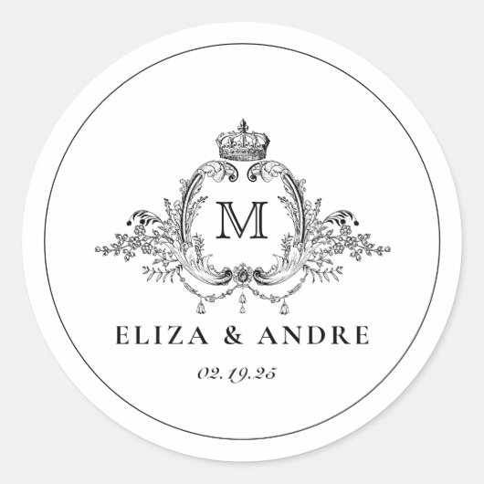 Sticker Rond Mariage de monogramme de couronne royale (Devant)