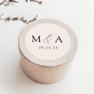 Sticker Rond Mariage de Monogramme de crème élégante moderne