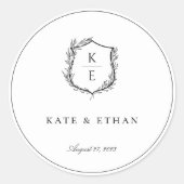 Sticker Rond Mariage de monogramme de crête botanique (Devant)