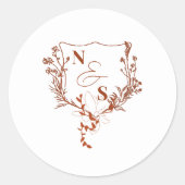 Sticker Rond Mariage de monogramme de crête florale rustique (Devant)