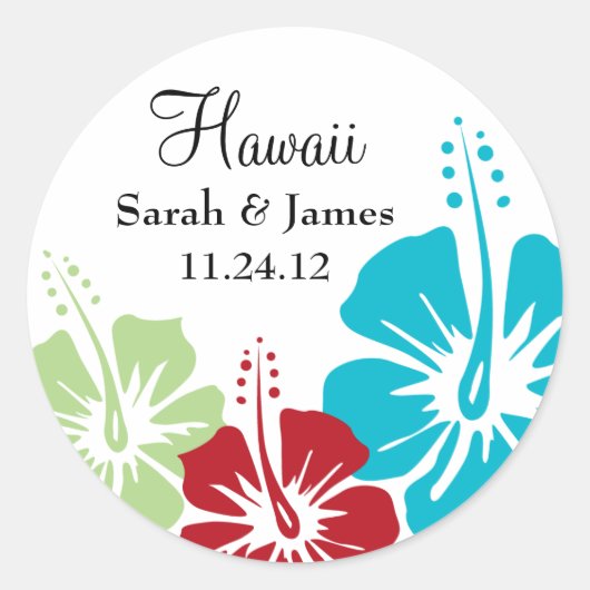Sticker Rond Mariage de monogramme de fleurs d'Hibiscus (Devant)