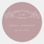 Sticker Rond Mariage de monogramme de la crête botanique Dusty  (Devant)