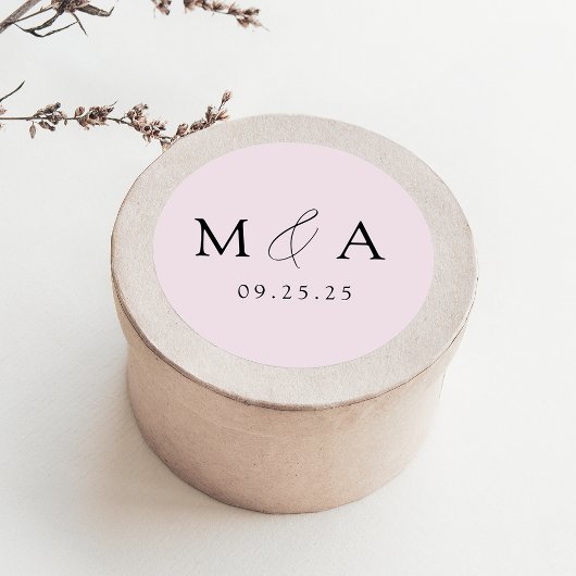 Sticker Rond Mariage de monogramme de Lavande Élégante