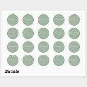 Sticker Rond Mariage de monogramme de Merci vert Sage (Feuille)