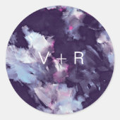 Sticker Rond Mariage de monogramme de pinceau violet moderne (Devant)
