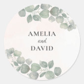 Sticker Rond Mariage de monogramme d'eucalyptus rustique (Devant)