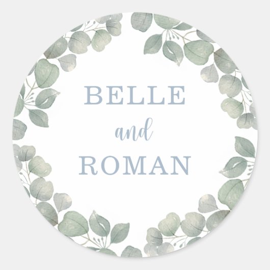 Sticker Rond Mariage de monogramme d'eucalyptus rustique (Devant)