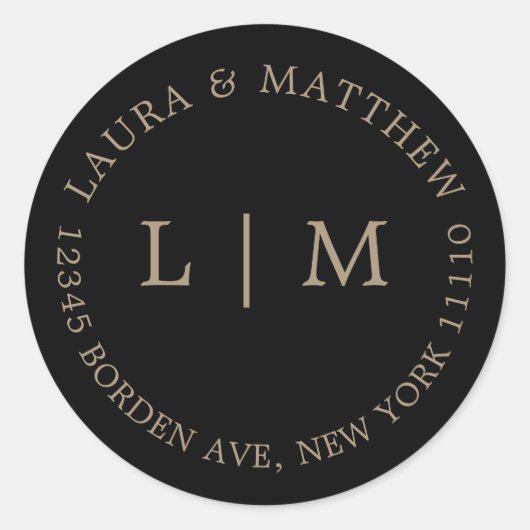 Sticker Rond Mariage de monogramme d'or noir (Devant)