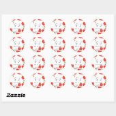 Sticker Rond Mariage de monogramme Fleurs Red Poppies (Feuille)