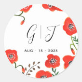 Sticker Rond Mariage de monogramme Fleurs Red Poppies (Devant)