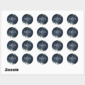 Sticker Rond Mariage de monogramme floral blanc marine (Feuille)