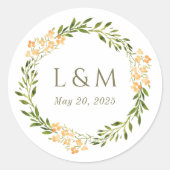 Sticker Rond Mariage de monogramme floral de printemps (Devant)