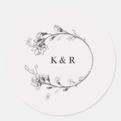 Sticker Rond Mariage de monogramme floral moderne esquissé (Devant)