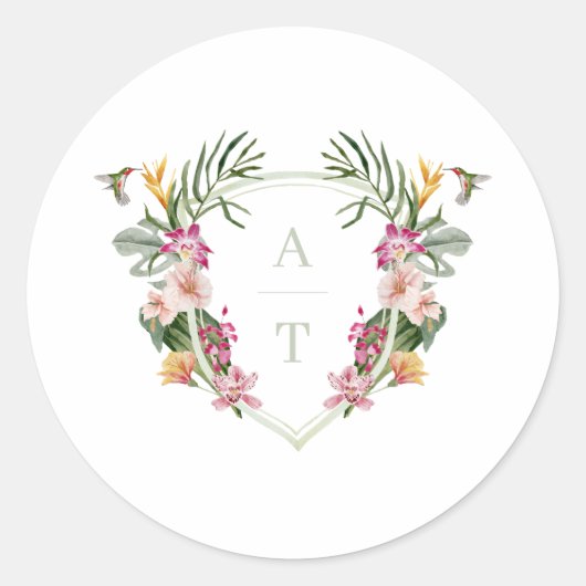 Sticker Rond Mariage de monogramme floral tropical (Devant)