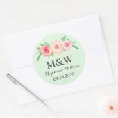 Sticker Rond Mariage de monogramme floral vert (Enveloppe)