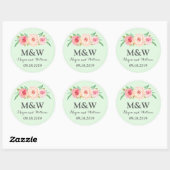 Sticker Rond Mariage de monogramme floral vert (Feuille)