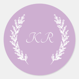 Sticker Rond Mariage de monogramme floral violet de lavande cla