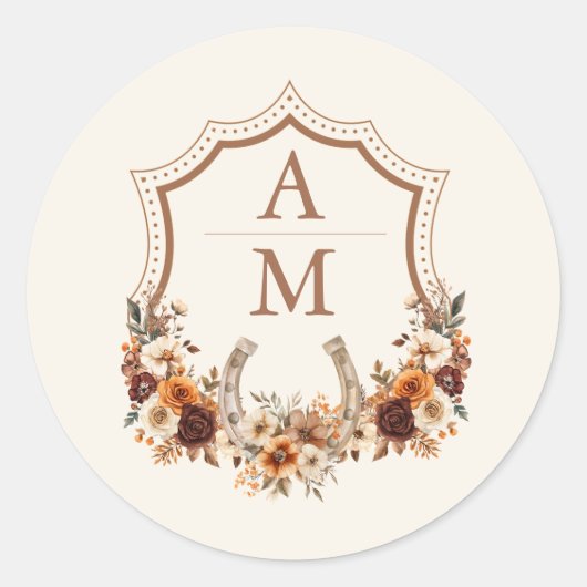 Sticker Rond Mariage de monogramme Floral Western Crest (Devant)