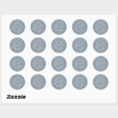 Sticker Rond Mariage de monogramme moderne Dusty Blue Leafy Cre (Feuille)