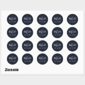 Sticker Rond Mariage de monogramme moderne simple Marine (Feuille)