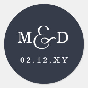 Sticker Rond Mariage de monogramme moderne simple Marine