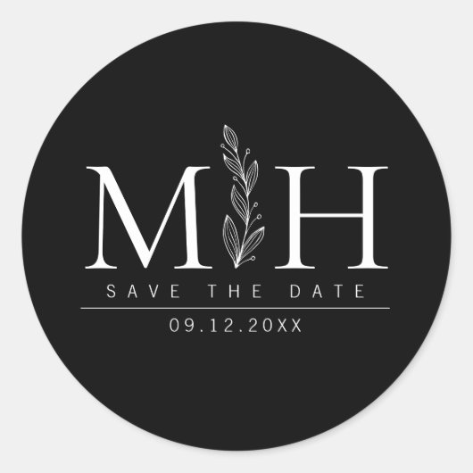 Sticker Rond Mariage de Monogramme noir & blanc moderne (Devant)