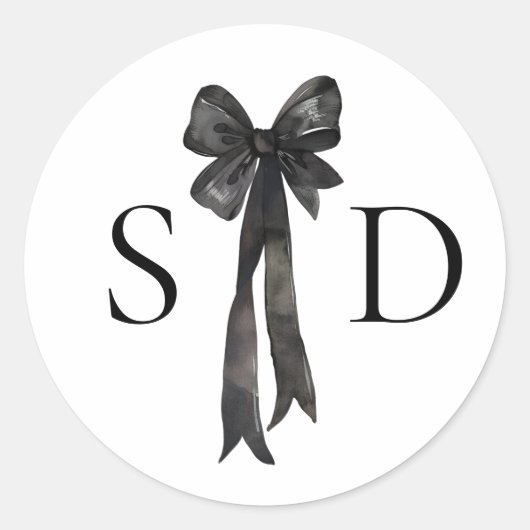 Sticker Rond Mariage de monogramme noir et blanc (Devant)