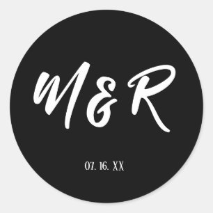 Sticker Rond Mariage de monogramme noir et blanc