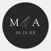 Sticker Rond Mariage de Monogramme noir et blanc moderne (Devant)