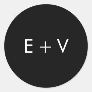 Sticker Rond Mariage de monogramme noir moderne