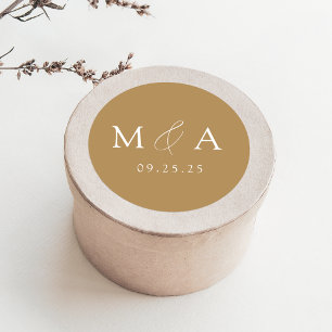 Sticker Rond Mariage de Monogramme Or Elegant Moderne