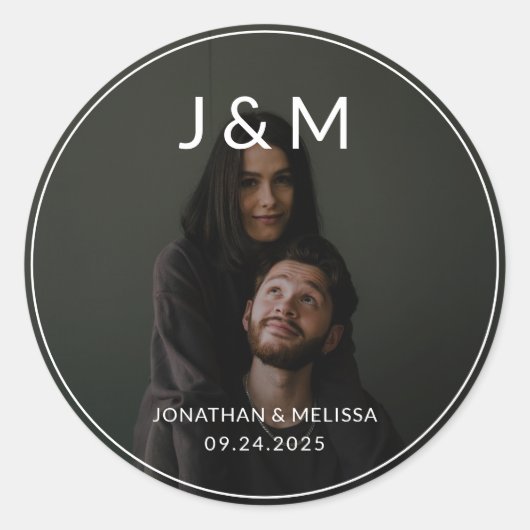 Sticker Rond Mariage de monogramme photo minimaliste moderne (Devant)