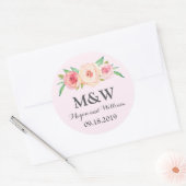 Sticker Rond Mariage de monogramme rose pâle (Enveloppe)