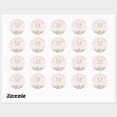 Sticker Rond Mariage de monogramme rose pâle (Feuille)