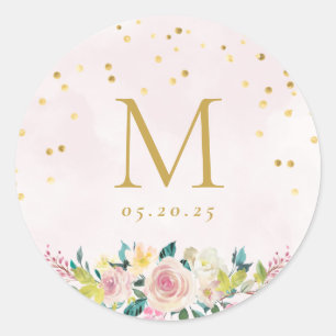 Sticker Rond Mariage de monogramme rose pâle
