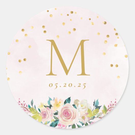 Sticker Rond Mariage de monogramme rose pâle (Devant)