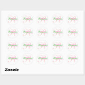 Sticker Rond Mariage de monogramme rose vert (Feuille)