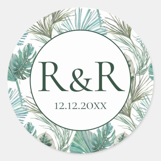 Sticker Rond Mariage de monogramme tropical (Devant)