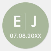 Sticker Rond Mariage de monogramme vert et blanc Sage (Devant)