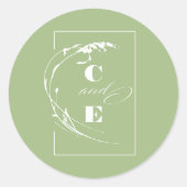 Sticker Rond Mariage de monogramme vert et blanc Sage (Devant)