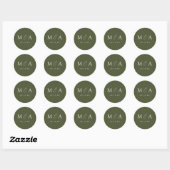 Sticker Rond Mariage de Monogramme vert olive élégant moderne (Feuille)