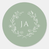 Sticker Rond Mariage de monogramme vert Sage (Devant)