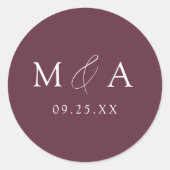 Sticker Rond Mariage de monogramme violet élégant moderne (Devant)