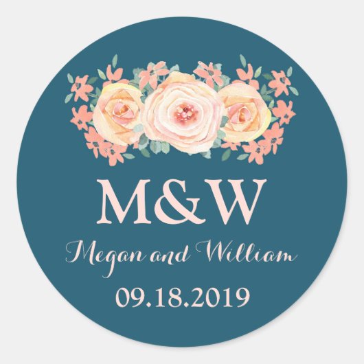 Sticker Rond Mariage de monographie florale de la marine (Devant)